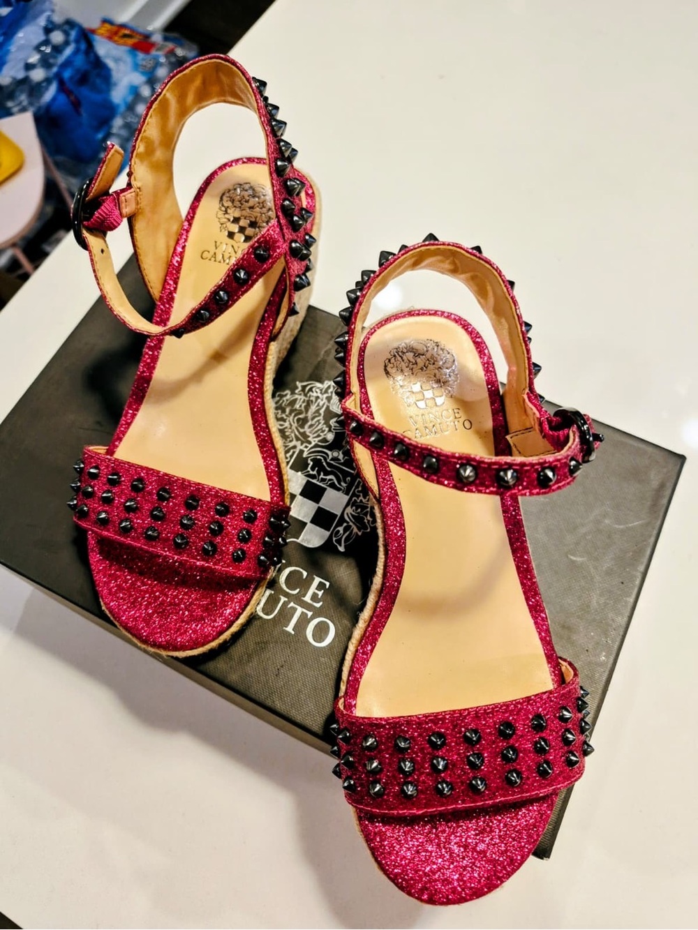 Vince Camuto kid girl Pink Glitter Stud Ankle-Strap Sandals
